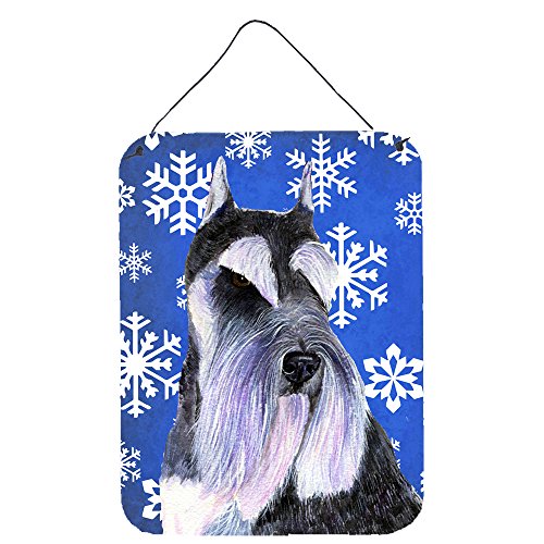 Caroline's Treasures SS4615DS1216 Schnauzer Winter Snowflakes Holiday Wall or Door Hanging Prints Aluminum Metal Sign Kitchen Wall Bar Bathroom Plaque Home Decor Front Door Plaque, 12x16, Multicolor