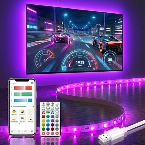 Bason TV LED Backlight for 55-65 inch TV, Bluetooth APP & Remote Control Strip Lights, Immersive Music Sync RGB USB Bias Lighting, Ambient TV Backlighting for Gaming, Movie & Home Theater Setup