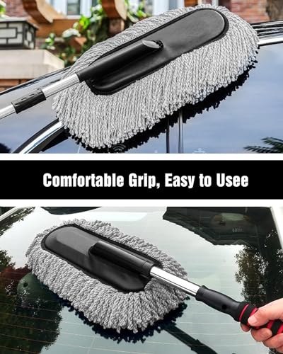 Image of Combo 2 PCS Super Soft Microfiber Car Cleaning Brush Ideal As Mop, Car Duster Exterior with Extendable Handle|Multipurpose Dust Cleaner for Home, Office,Car (2 Pack)