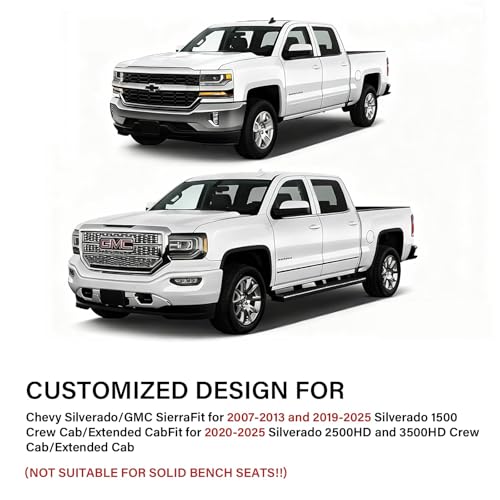 Image of Coverado Chevy Silverado Seat Covers, Faux Leather Seat Covers Fit for Chevy Silverado GMC Sierra 2007-2025 1500, 2015-2025 2500HD 3500HD Crew Double Extended Cab (Front, Black)