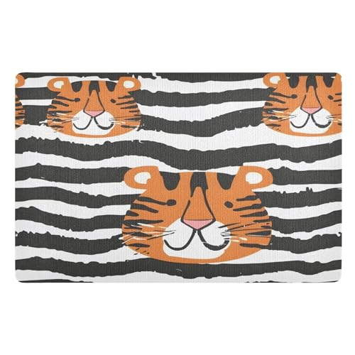 Alfombra Entrada Tigre Cebra Rayas Blancas Y Negras Alfombra Baño Secado Rápido Felpudo Entrada Antideslizante Alfombrilla Baño para Inodoro Oficina Interior 40X60Cm