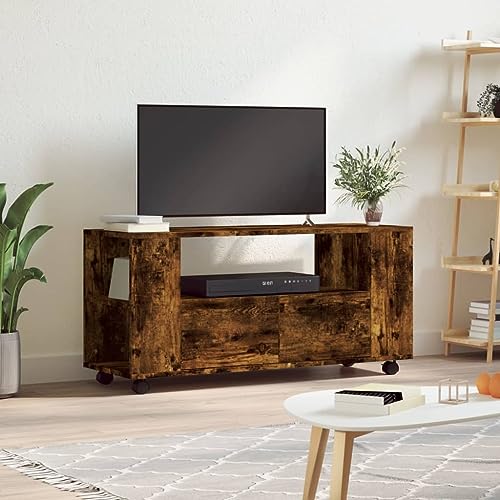 Homgoday Mueble TV roble ahumado 102 x 34,5 x 43 cm de madera multicapa, mesa para TV, mueble para TV salón, mueble bajo para TV de salón industrial soporte TV