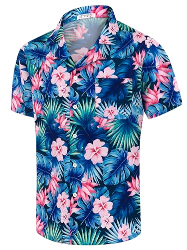 Hawaiian Shirts for Men Unisex Summer Beach Casual Short Sleeve Button Down Shirts Floral Vacation Print Aloha Shirts