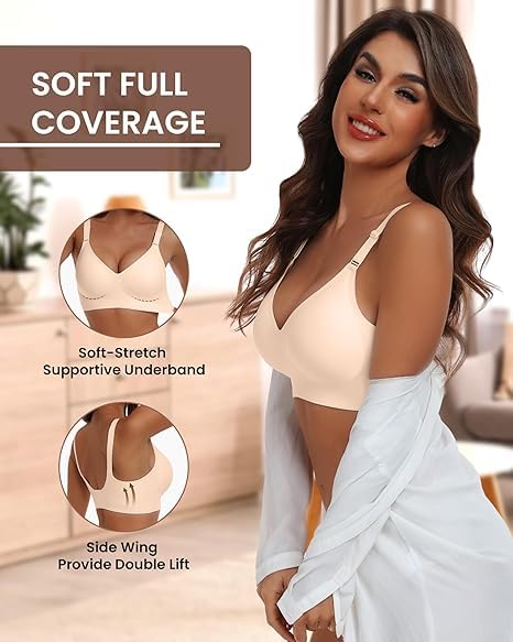 Image of HORISUN Comfortable Seamless Full Coverage Bra for Women Wireless Bras with Soft Support Regular and Plus Size