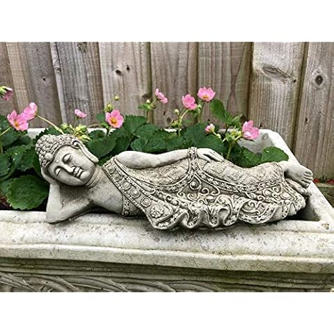Reconstituted Stone Oriental Tealight Buddha Statue | Monk Concrete Garden Outdoor Ornament Cover