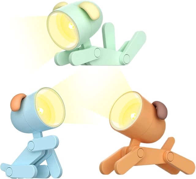 ACUYE 3 PCS LED Cute Night Light, Cute Kids Small Desk Lamp for Study, Mini Dog Night Light, Portable Foldable Phone Stand for Boy Girls Children's Office Desk (C Style - 3Pcs(3.66/Count), Dog)