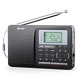 Zeadio Portable AM FM Shortwave Radio, Mini Alarm Clock Radio, with Earphones, Sleep Timer for Travel(Black)