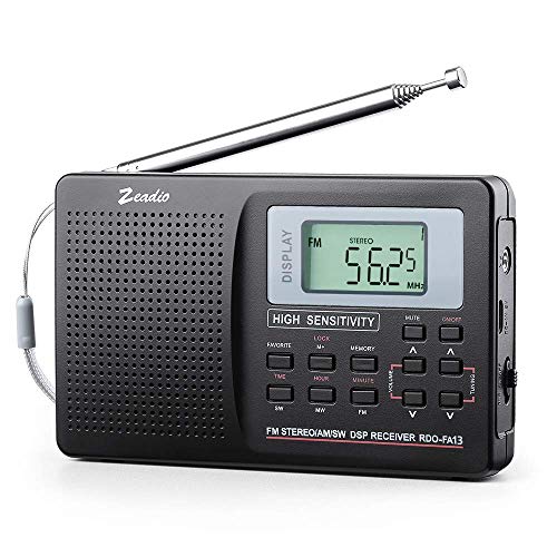 Zeadio Portable AM FM Shortwave Radio, Mini Alarm Clock Radio, with Earphones, Sleep