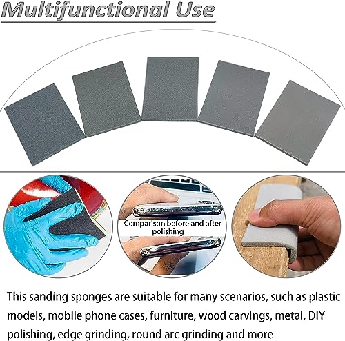 Tonmp 20 Pcs 3 x 4 Inch 600 Grit Sanding Sponge Set, Ultra Fine Sanding Sponges Pads, Soft Foam Hand Sander Block Wet Dry Sandpaper for Model Drywall Metal Wood Furniture Polishing (600 Grit) - Thumbnail 5