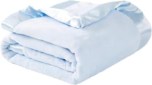Fleece Blanket with Silk-Like Satin Trim, Soft & Warm, Pink for Boys and Girls, Perfect for Baby Carrier, Stroller, Travel and Gifting (Blue M)