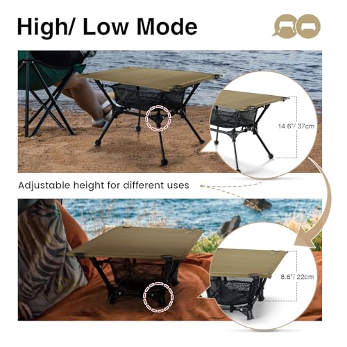 ONETIGRIS Dipper Portable Camping Table - Lightweight, Folding Design with Mesh Storage, Adjustable Height for Camping, Hiking, Tailgating, Beach, Picnic, Travel - Image 6