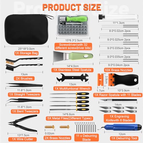 Wiseten 3D Drucker Tool Kit, Modell-Nachbearbeitung 3D Drucker Werkzeug Kit, Düsenreinigungsset, Abschluss, Entgratungs, Entfernungswerkzeuge, Reinigungsnadeln, Zubehör Set für alle 3D Drucker