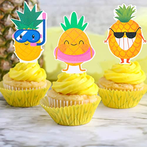 48Pcs Pineapple Cupcake Toppers Tropical Cupcake Toppers Luau Cupcake Toppers Summer Cupcake Toppers For Pineapple Party Supplies Tropical Birthday Party Decor #TOP4