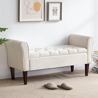 HOMECREST Sal Wood Upholstered Flip Top Storage Armrest Bench Ottoman Pouffe Puffy Settee 2 Seater Sofa Footstool for Livi... Price In India