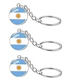 LLBFHH Schlüsselanhänger mit Südamerika-Flagge, cooler Schlüsselanhänger für Autoschlüssel, Edelstahl-Schlüsselanhänger und Schlüsselanhänger, 3 Stück, Argentinien, 0.1