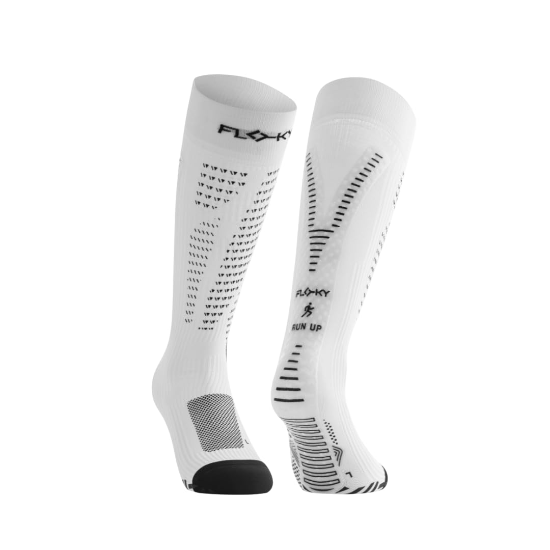 FLOKY RUN UP LONG calze biomeccaniche per running e trekking. Calza alta a compressione. Protezione tendine d'Achille e muscoli gamba, supporto plantare. Massima riduzione vibrazioni