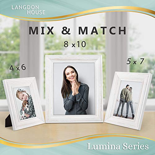 Langdon House 8X10 Real Wood Picture Frames (Weathered White - Gold Accents, 2 Pack), French Country Style Wooden Photo Frame 8 X 10, Lumina Collection #TOP5