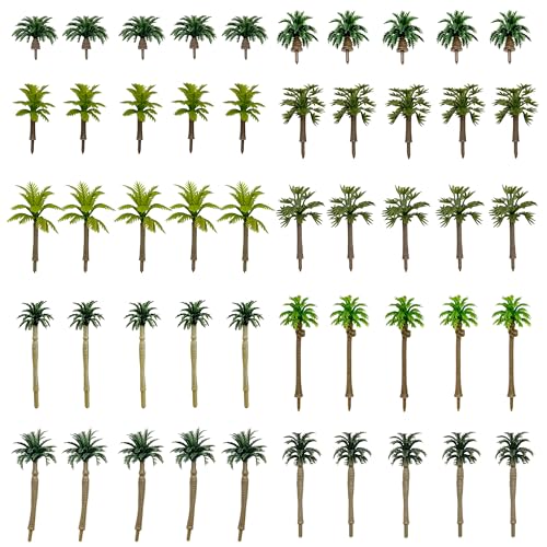 Cayway 50 PCS Patrón de Paisaje Palmeras, Palmeras de Coco Modelo, Modelo de Árbol Palmera, Árboles Palmeras Plastico para Modelo de Tren, Arquitectura Ferroviaria, Diorama, Paisaje