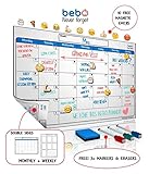 Magnetic Calendar For Refrigerator -Dry Erase Board For Fridge - Whiteboard With Both Monthly & Weekly Planner - Includes 3 Markers, Message Eraser & 10 White Board Emojis - Unique Patent Design !