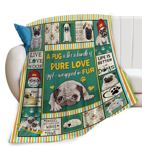 Manta con estampado verde carlino para sofá, cama, ligera, suave, acogedora, de forro polar, cálida manta de franela para amantes de los perros, regalos para bebés, niñas, niños, adultos, viajes, 40 x