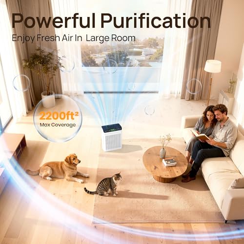 Image of Air Purifiers for Home Pets up to 2200sq.ft, EVALIT Air Purifier for Large Room with PM2.5 Air Quality Display and Fragrance, Washable HEPA Filter for Pet Hair Odors Smoke Dust, Ivory, 1Pack