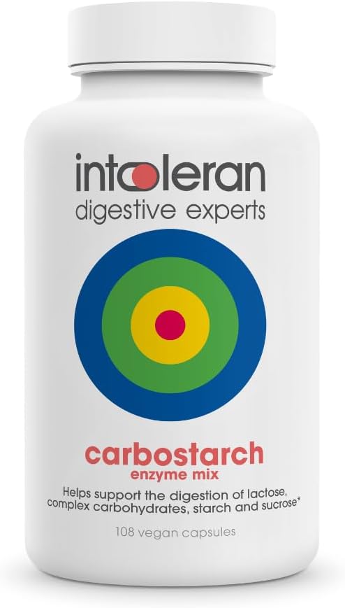 Intoleran Carbostarch Digestive Enzymes - 108 Capsules | Helps Digest Starch, Sucrose, Lactose, and Complex carbohydrates | FODMAP Intolerance | Highly Dosed Supplement | Pure & Vegan