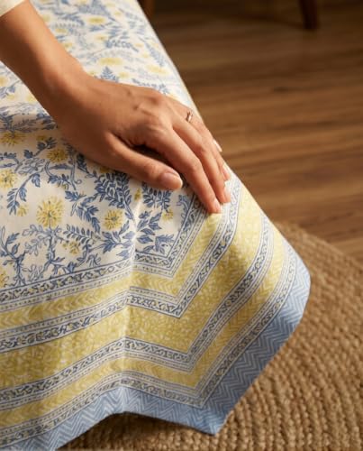 Image of Naksh Queen Size Bed Sheet Blue Floral Print 90 inch x 108 inch
