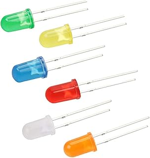 Waycreat LED Emitting Diodes Light, 120 Pieces 5mm Diffused Diode Assorted Kit for Arduino White Red Blue Yellow Green Orange Lights (6 Colors x 20pcs)