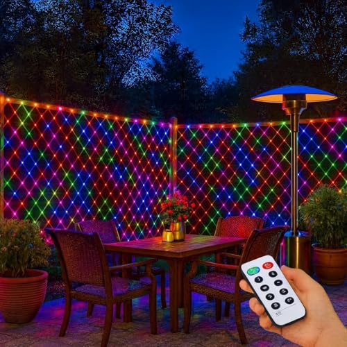 Image of K D LED Net Mesh String Lights - 192 LEDs, 9.8Ft x 6.6Ft, Warm Multi, 8 Modes, IP44 Waterproof, Connectable for Diwali, Navratri, Christmas Big String net mesh Multi