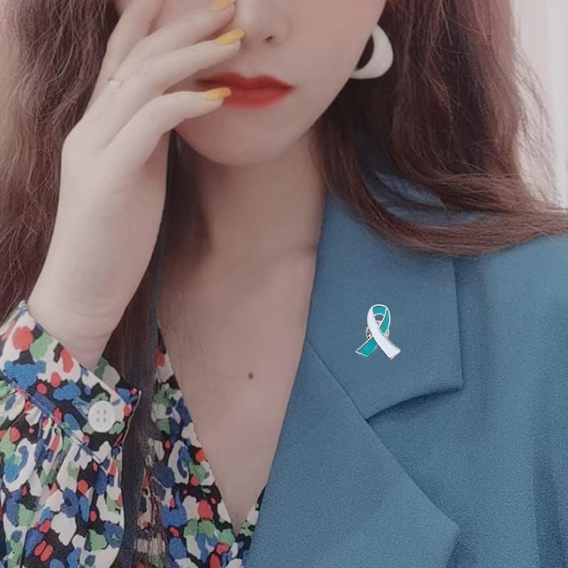 Teal & White Awareness Ribbon Lapel Pins, Cervical Cancer Support Brooches image 5