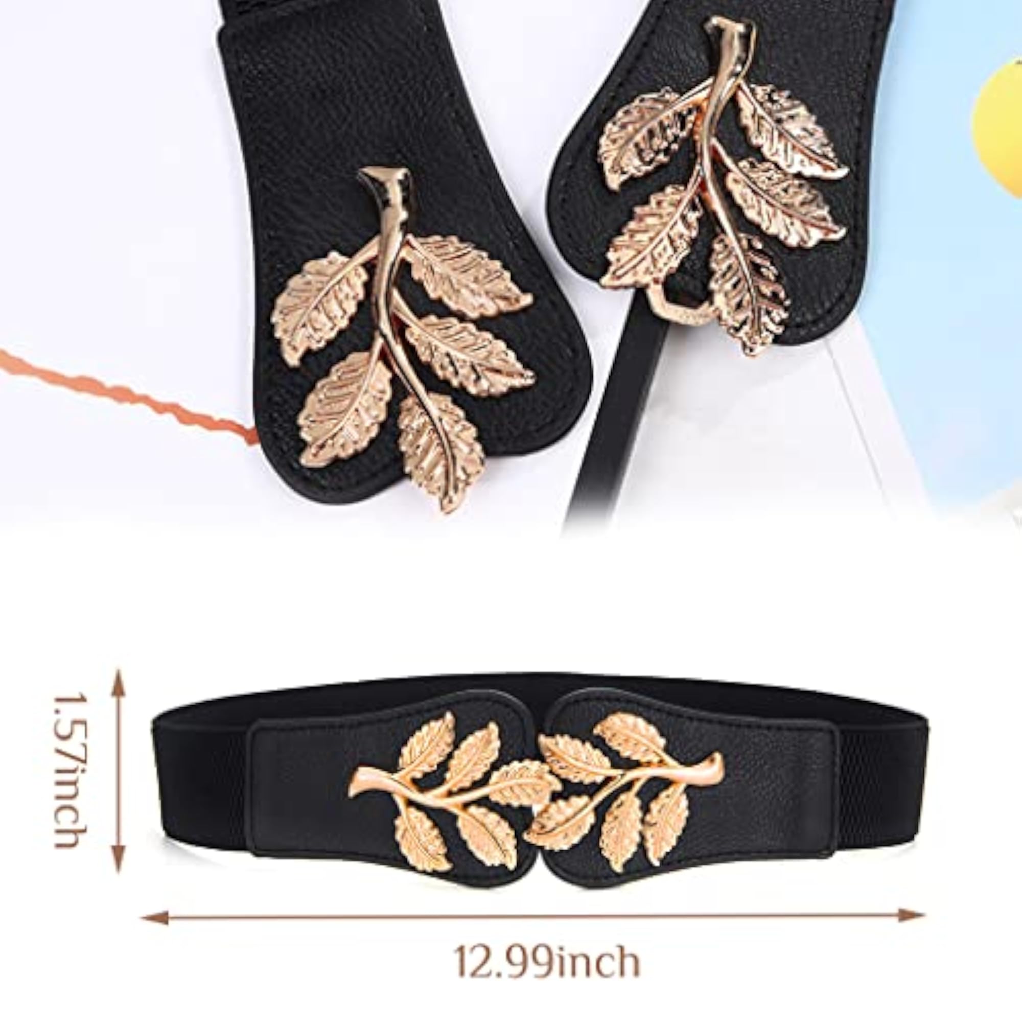 Elastic Wide Waist Belt, Adjustable 66-90cm Leaf Buckle