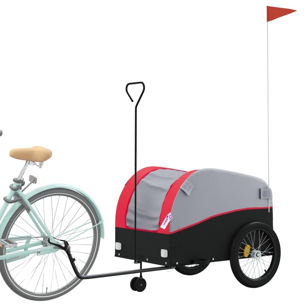 Przyczepka rowerowa czarna i czerwona 45 kg żelazo, ciężarówka rowerowa, duża przyczepa rowerowa, wózek do przechowywania ładunków rowerowych, kemping, bagażnik, transporter typu 2