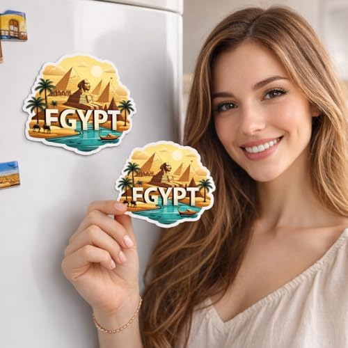 Image of Naxon Egypt Country Pyramids Theme Souvenir Wooden Fridge Magnet | Pyramid, Sphinx & Ancient Egypt Design 3x3 Inch Refrigerator Magnet for Kitchen & Home Decor | Travel Gift from Egypt | Pack of 1