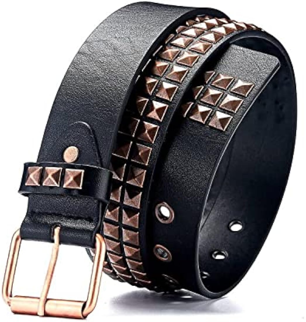 Buy Studded Belt, 3 Row Metal Pyramid Square Beads Punk Leather