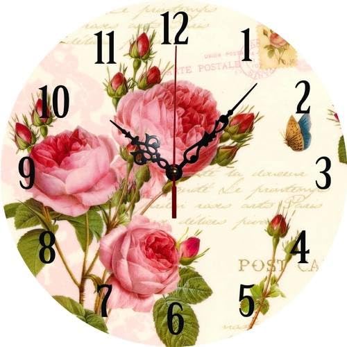 Design floral vintage pour cette grande horloge murale décorative de salon