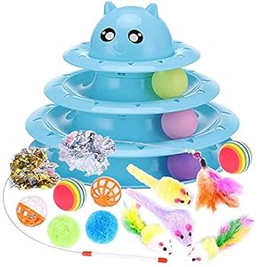 Speedy Panther 14 Pack Cat Toys Interactive for Indoor Cats Kitten Toy Fun Roller Exerciser 3 Level Cat Teaser Ball Toys Cat Feather Wand Toy