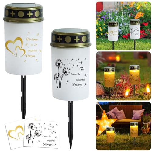 HUIKUANGEU Grabkerze,2 Stück Solar LED Grablicht,Grableuchte,Friedhofskerze Solarbetrieben,Grablicht Solar,Grablichter,Friedhofskerzen,Grablaterne Solar,für Friedhof,Urnengrab