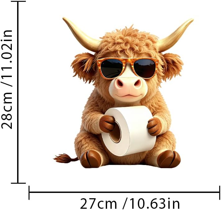 Cute Animal Toilet Seat Sticker, Squirrel Monkey Cat Highland Cow Hold Toilet Paper PVC Waterproof Toilet Lid Decals, Funny Humorous Bathroom Restroom Wall Decor Stickers (Highland Cow)