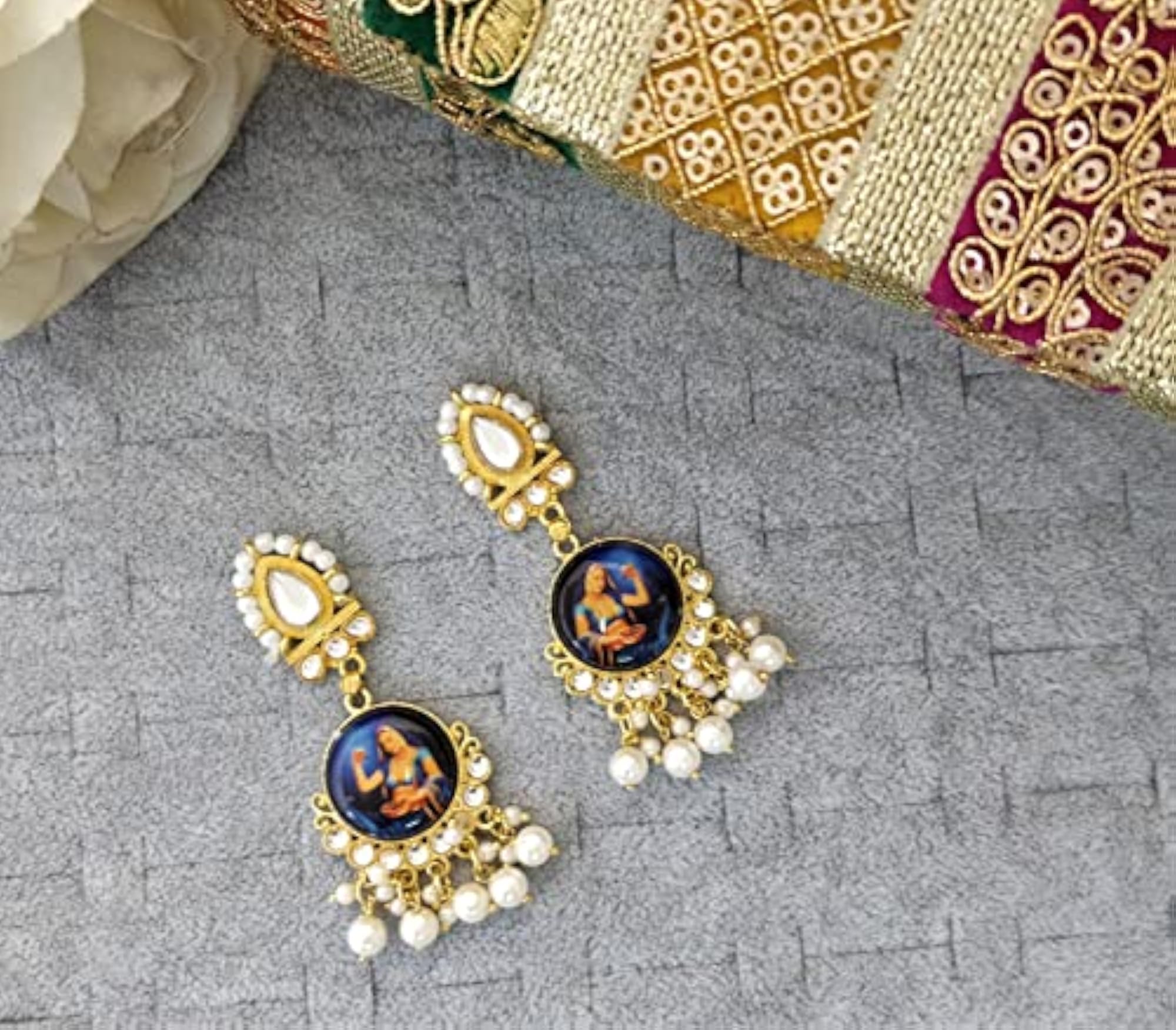 Traditional Kundan Dangle Earrings, Ethnic Style