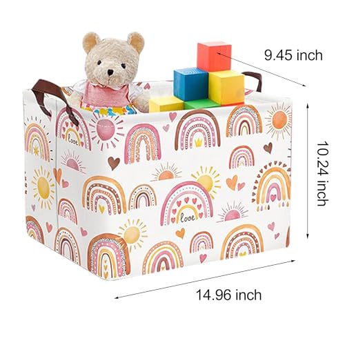 Image of Rectangle Storage Basket Cute Canvas Organizer Bin for Pet /Children Toys, Books, Clothes Perfect for Rooms /Playroom (Rainbow)