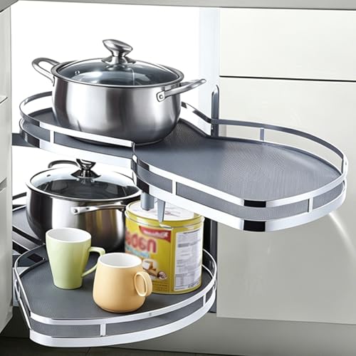 HYQNG Blind Corner Cabinet Organizer - Pull Out 2-Tier Shelf for Kitchen, Adjustable Height, Metal Black, Left/Right Door Swing