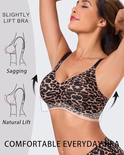 Image of Gailife Deep V Bras for Women No Underwire Wireless Push Up Bra Seamless Plunge Bralette Comfort Supportive Bra Full Coverage -Desert-Leopard,M