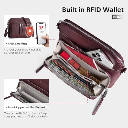 Image of befen Genuine Leather Crossbody Purses for Women, Women's Small Crossbody Shoulder Bag with Built in RFID Wallet