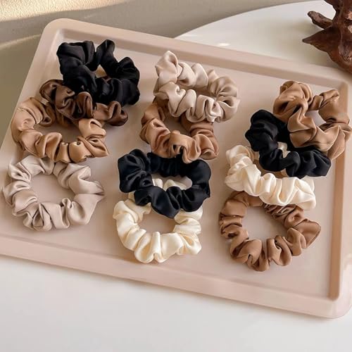 Tihzheoy 12 Pcs Satin Silk Scrunchies – Soft Hair Ties for Women & Girls, Thick Elastic Ponytail Holders, Hair Bands & Wrist Bracelets, Assorted Colors Scrunchies Hair Ties Silk Satin Scrunchy Hair Accessories
