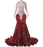 Ikerenwedding Sequin Prom Dress Beaded Applique Sleeveless Pageant Gala Celebrity Mermaid Evening...