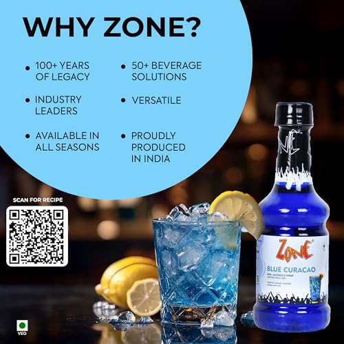 Image of Zone Blue Curacao Syrup 300ml | Tropical Citrus Flavour for Mocktails, Cocktails, Lemonades & Sodas | Bar Syrup, Alcohol Free, More Servings | Premium Cafe Style Taste for HoReCa & Home Use | 12+ Flavours