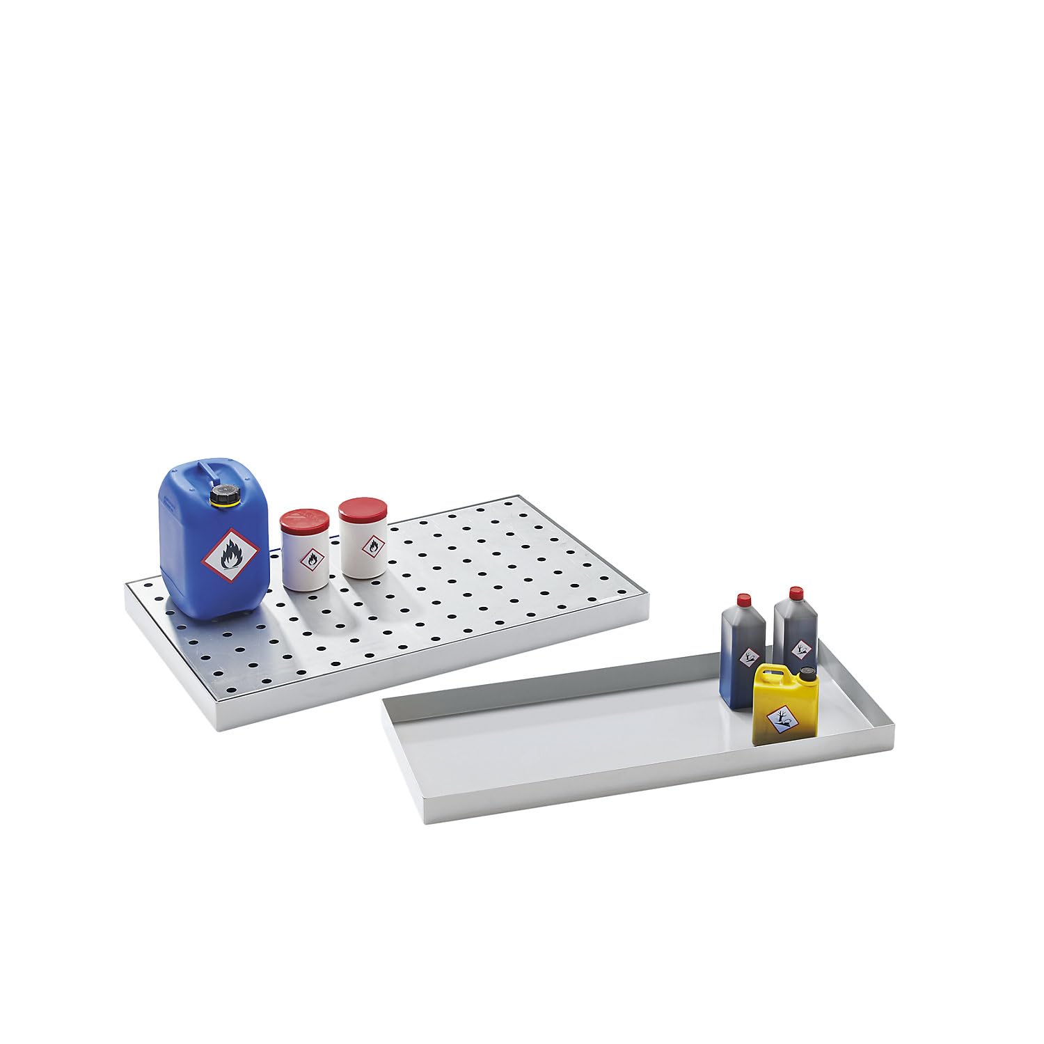 eurokraft | Stahl-Kleingebinde-Auffangwanne | LxBxH 940 x 370 x 60 mm | mit Zulassung | Auffangvolumen 20 l | Verzinkt