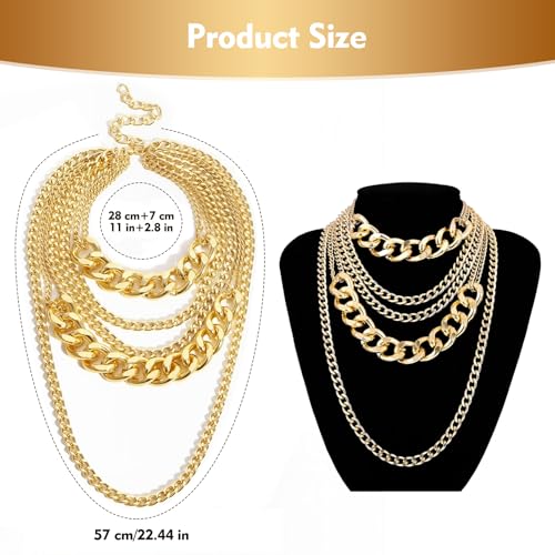 Chunky Gold Necklaces, Punk Gold Layered Necklaces for women, Hip Hop Outfit Accessories Statement Necklace for 80s 90s Party4