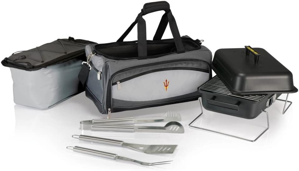 PICNIC TIME ONIVA - a Brand Arizona State Sun Devils - Buccaneer Portable Charcoal Grill & Cooler Tote, (Black with Gray Accents)
