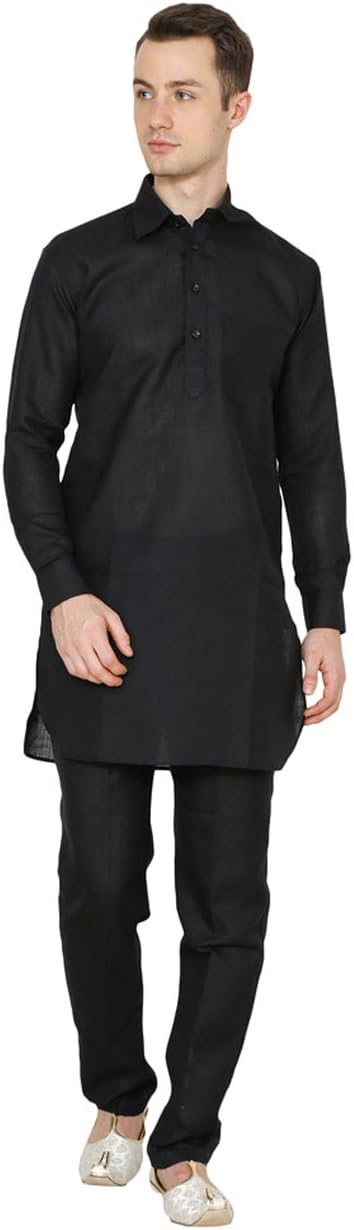 Men's Ethnic Linen Pathani Kurta Pyjama